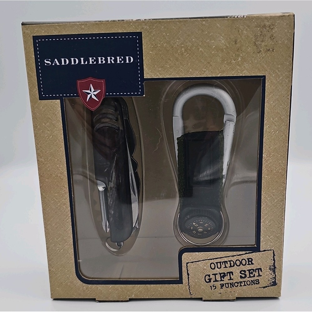 SADDLEBRED OUTDOORS GIFT SET COMPASS Carabiner, Multi tool Knife-16 Feature- NIB